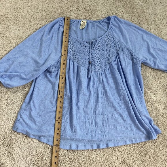 Faded Glory Womans Blouse Top 2X 18W 20W Blue 3/4 Sleeve Embroidered Tassels - Picture 8 of 12